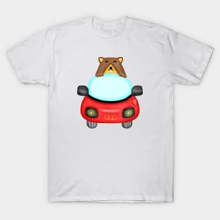 Cute groundhog drive red sport car. T-Shirt